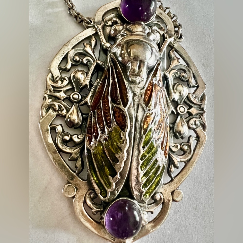 Sterling Silver Art Nouveau Cicada necklace - Picture 13 of 13